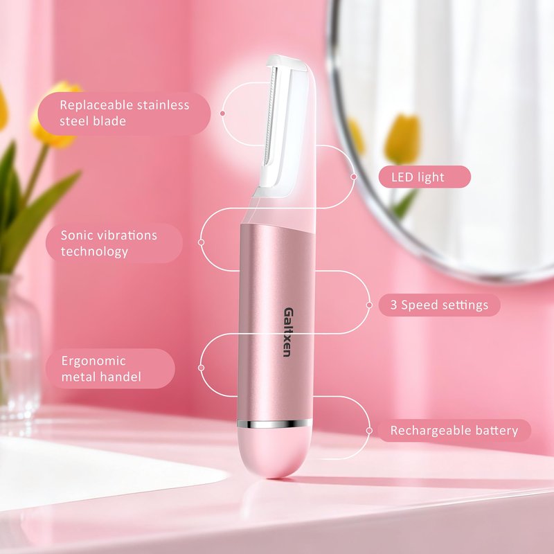 Sonic Dermaplane Razor for Women Face Beauty Eyebrow Trimmer, Exfoliation & Peach Fuzz Facial Hair Removal for Women, Electric Face Razors Shaver Epilator Anti-Aging 3 Speeds & 10 Refill Blades, Pink
