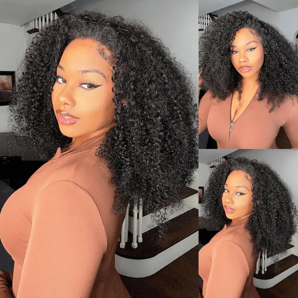 Kinky Curly 3 In 1 Half Wig - 200% Density Human Hair | 16 Inch Afro Curly Flip Wig for Women