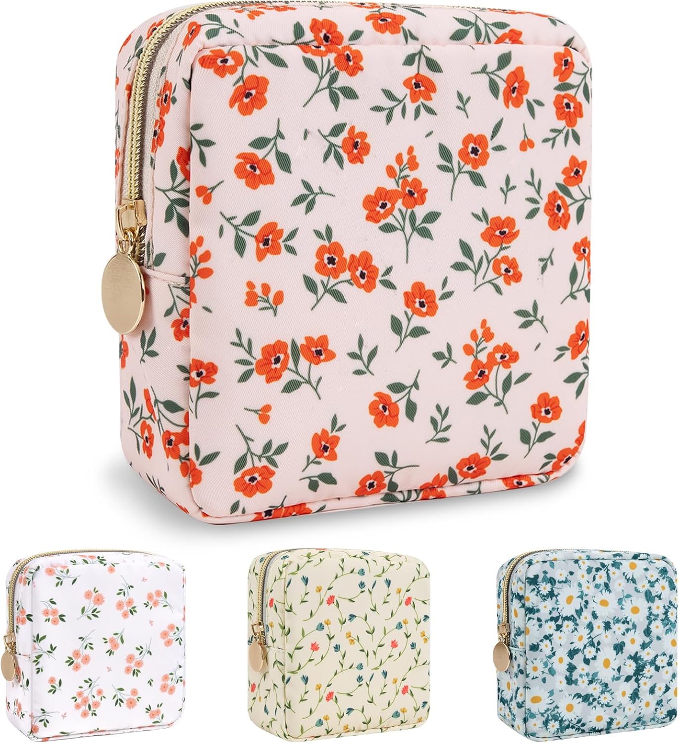 Floral Makeup Bag - Cute Pink Nylon Zipper Pouch for Travel | Waterproof Cosmetic Organizer for Women