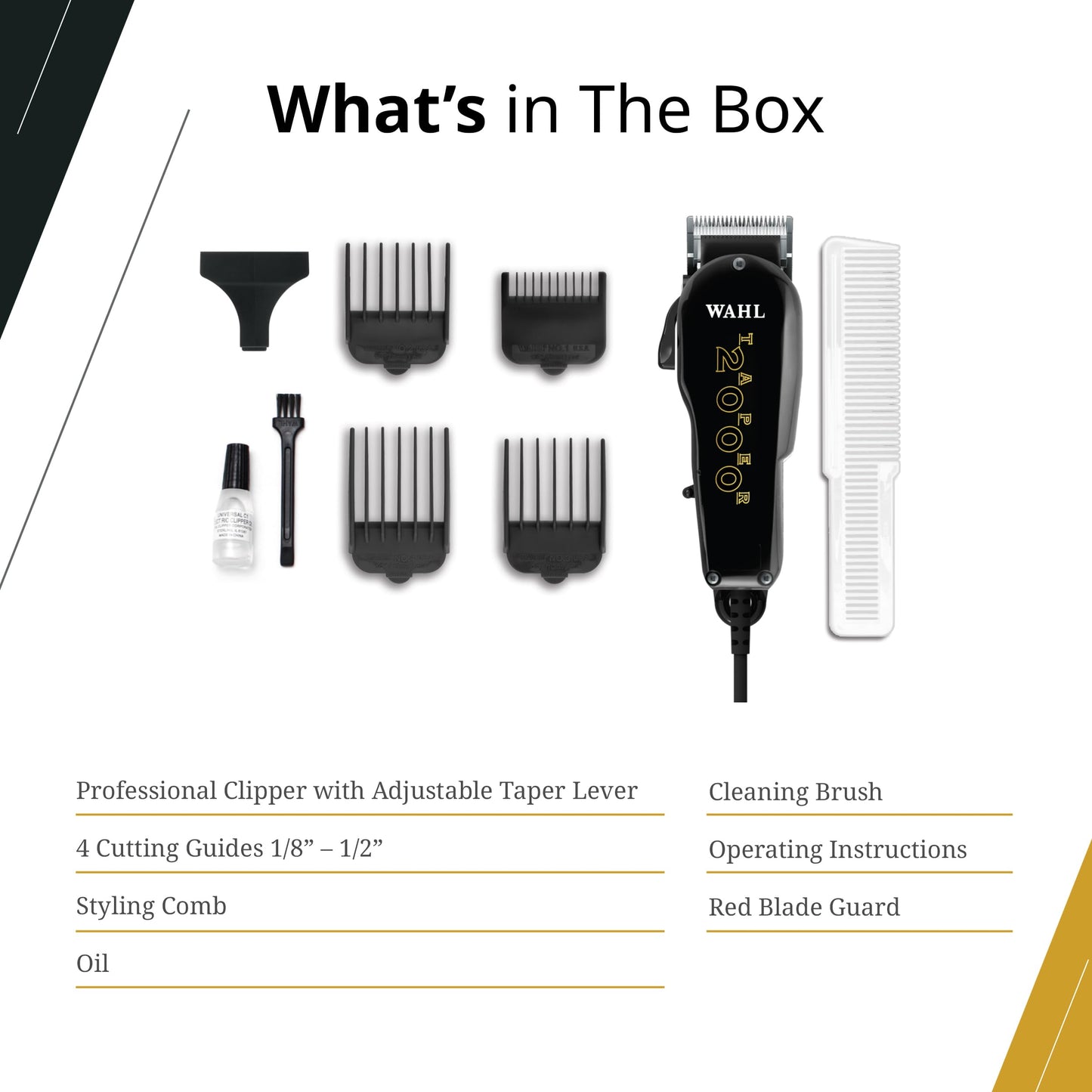 Wahl Professional Taper 2000 Clipper, Adjustable Blade, High-Performance Corded Electric Hair Cutting Tool, Black
