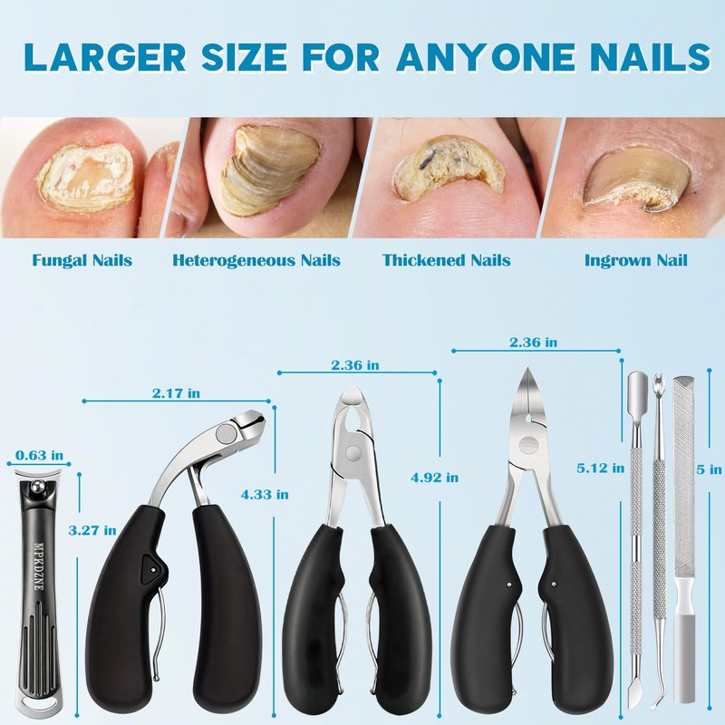 2026 Heavy Duty Toenail Clippers for Thick Nails, 7-in-1 Pedicure Kit with Catcher for Seniors & Men, Professional Wide Jaw Ingrown Toe Nail Clipper Set, Podiatrist Tool
