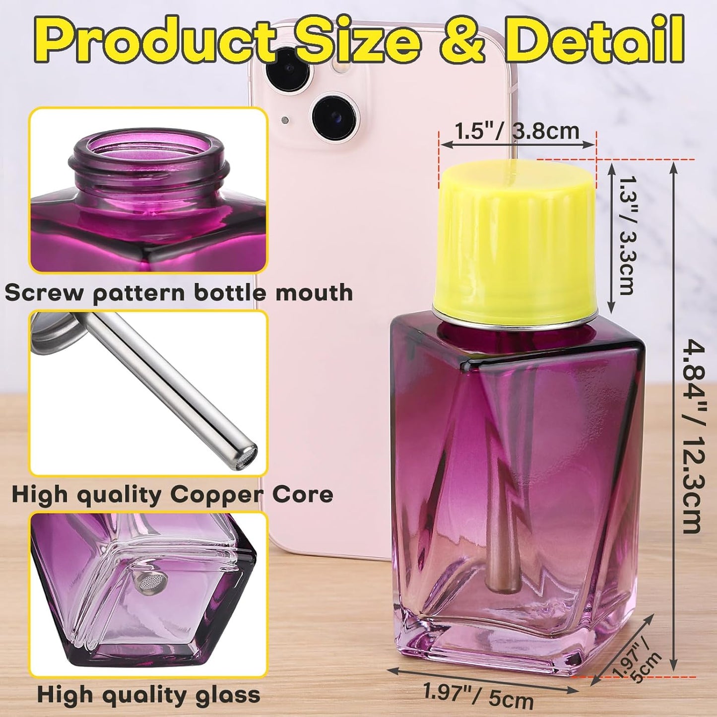 Noverlife Glass Acetone Pump Dispenser - 4Oz Refillable Nail Polish Remover Bottle | Clog-Free Pump, Triple-Filter Design