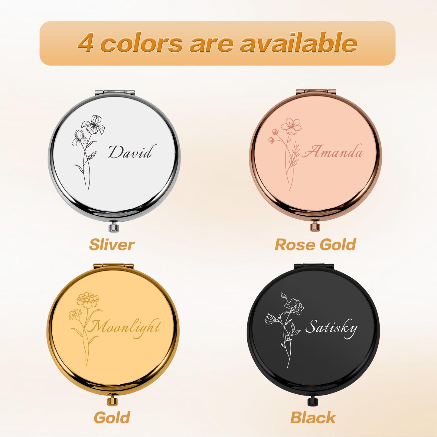 Personalized Compact Mirror - Custom Pocket Mirror for Women,1X/2X Magnifying Travel Makeup Mirror for Purse – Mother's Day Birthday Gifts for Mom Grandma Wife Friend Sister Bridesmaid Wedding (M000)