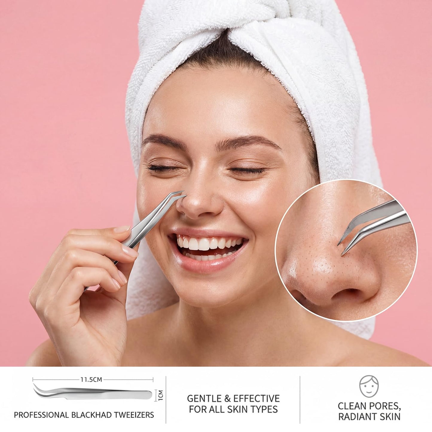SANHOOII 4in1 Precision Stainless Steel Tweezers For Eyelash Extensions, Hair Eyebrow Remove, Blackhead removal