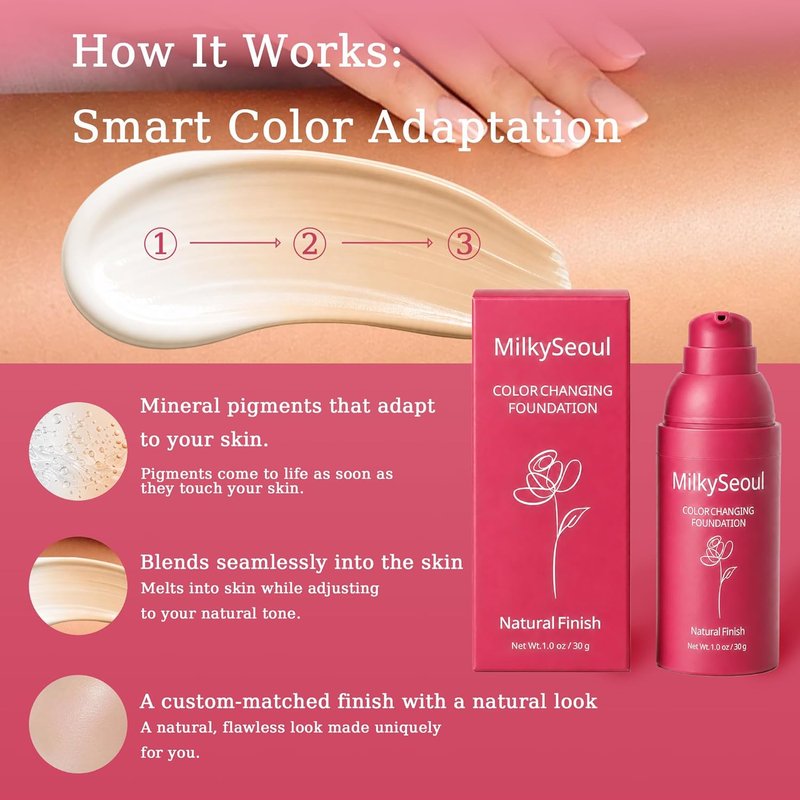 Color Changing Foundation - Skin Tone Adapting Liquid Makeup for Women | Hydrating Coverage, Blurs Fine Lines (1 PC)
