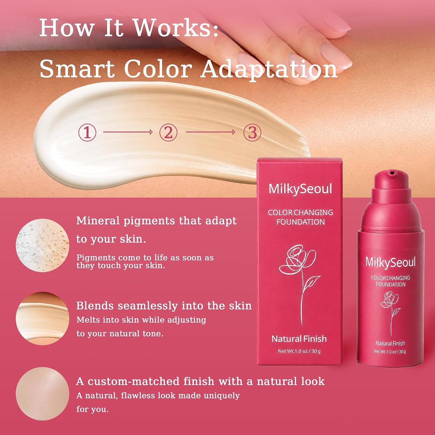 Color Changing Foundation - Skin Tone Adapting Liquid Makeup for Women | Hydrating Coverage, Natural Finish, Blurs Fine Lines