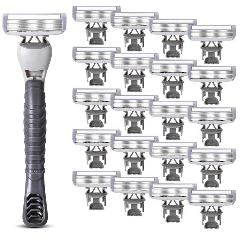 Lanties 22 Pcs Disposable Men's Razors Bulk 6-blade Disposable Razors for Men Sensitive Skin Razor Individually Packaged Disposable Head Razor for Hotel Travel Spa Daily 2 Handles and 20 Cartridges