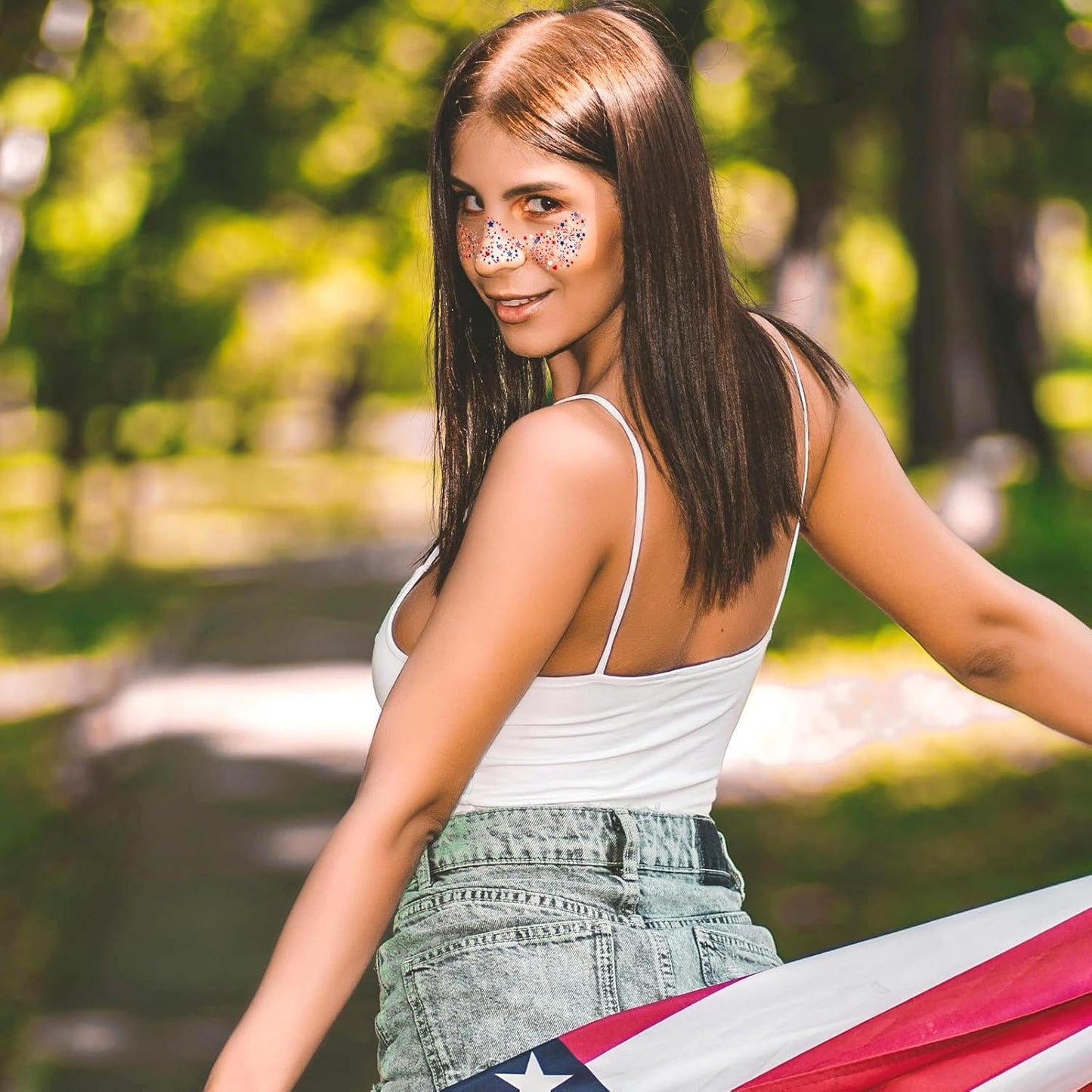 4th of July Freckle Face Stickers - Patriotic Temporary Tattoos for Festive Makeup | Red, White & Blue