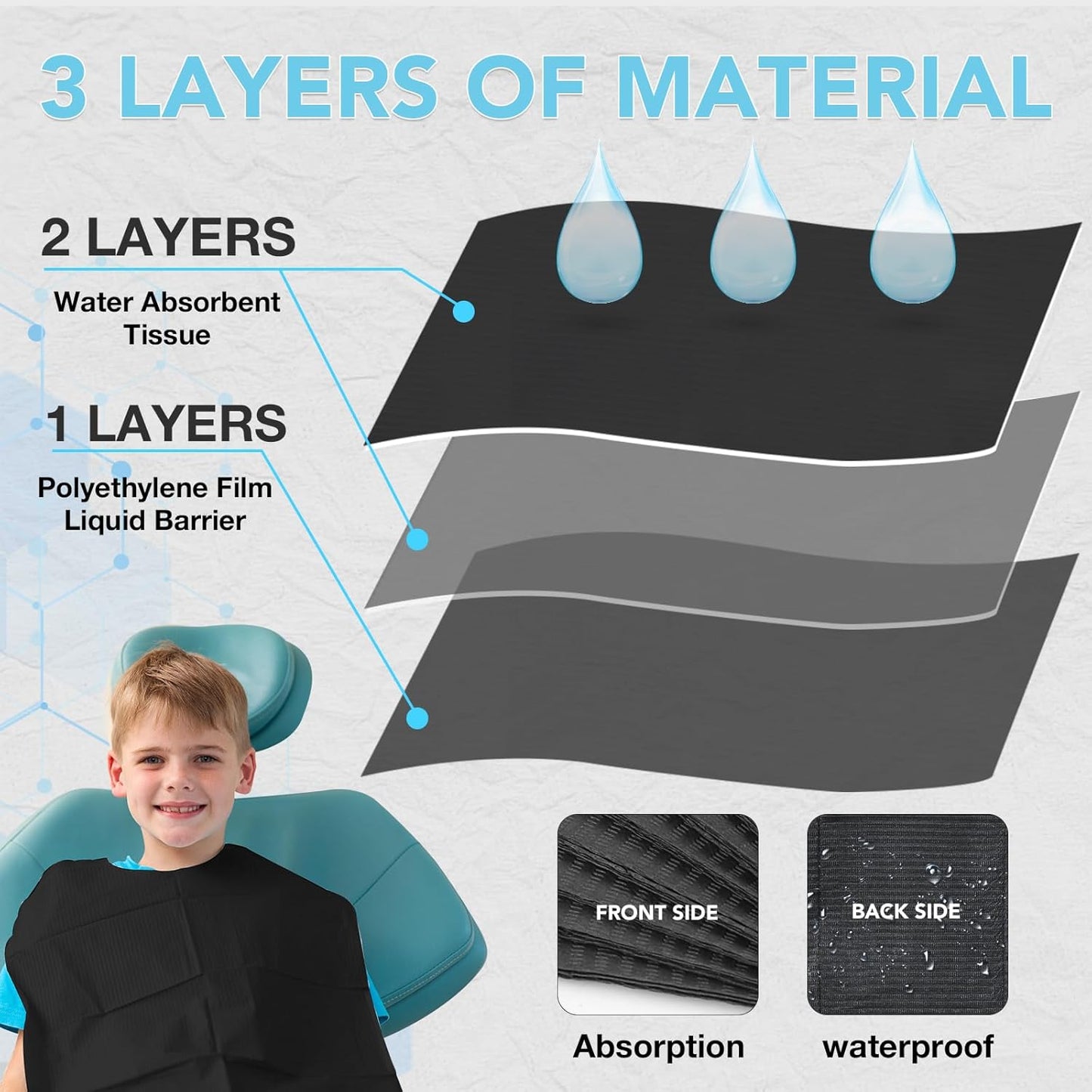 Disposable Dental Bibs - 550 Pack 3-Ply Waterproof Sheets for Nail Salons, Dental Clinics & Tattoos | 13"x18" Black
