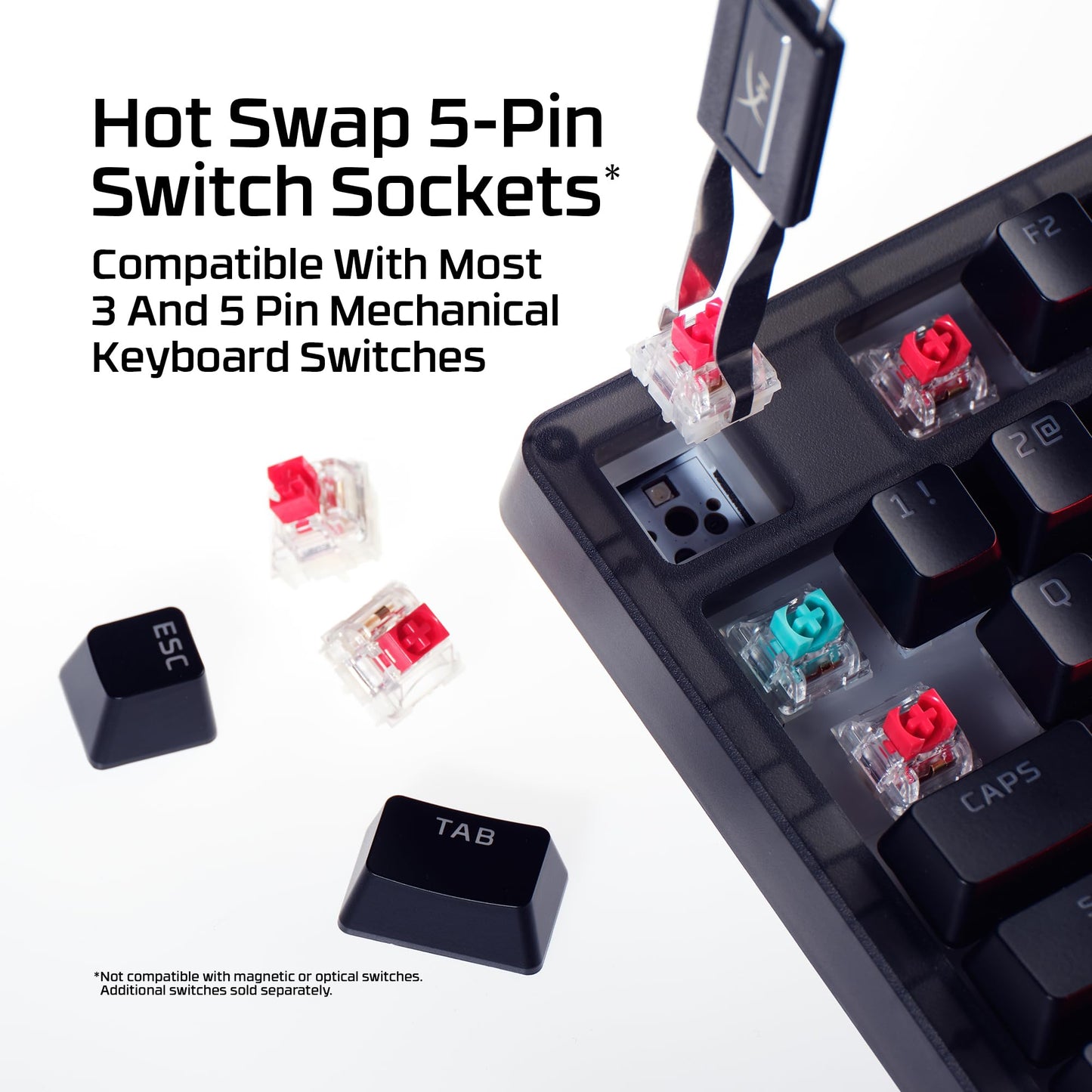 HyperX Origins 2 1800 – Gaming Keyboard, PC, Swappable Housing, Hotswap Switches, High Profile, 1800 Layout, 8k Polling, Adjustable Angle, Mechanical Switches
