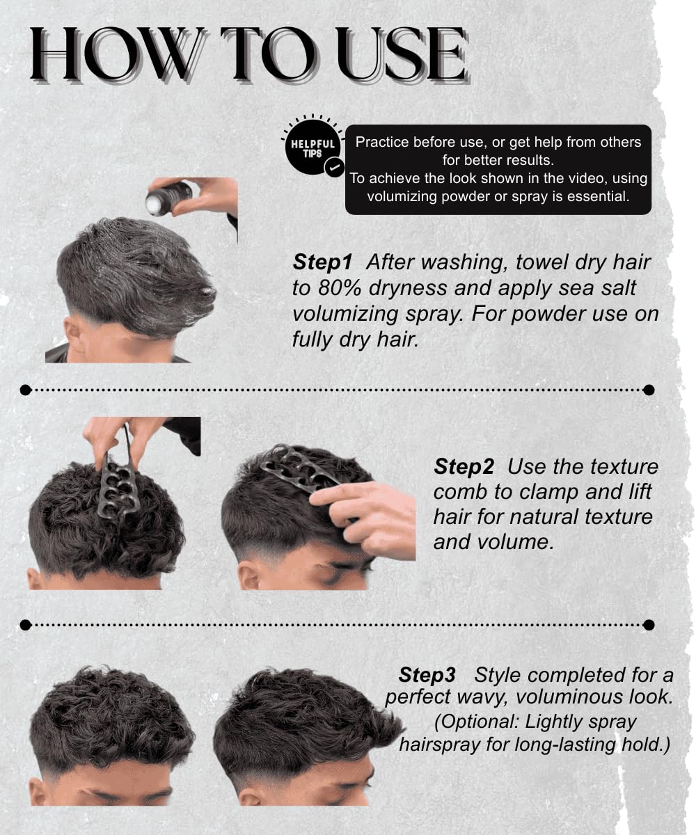 Upgraded Texture Comb Set - Volumizing Root Lift Tool for Curly Hair | Wide Tooth Detangling Combs, Portable Styling Tools