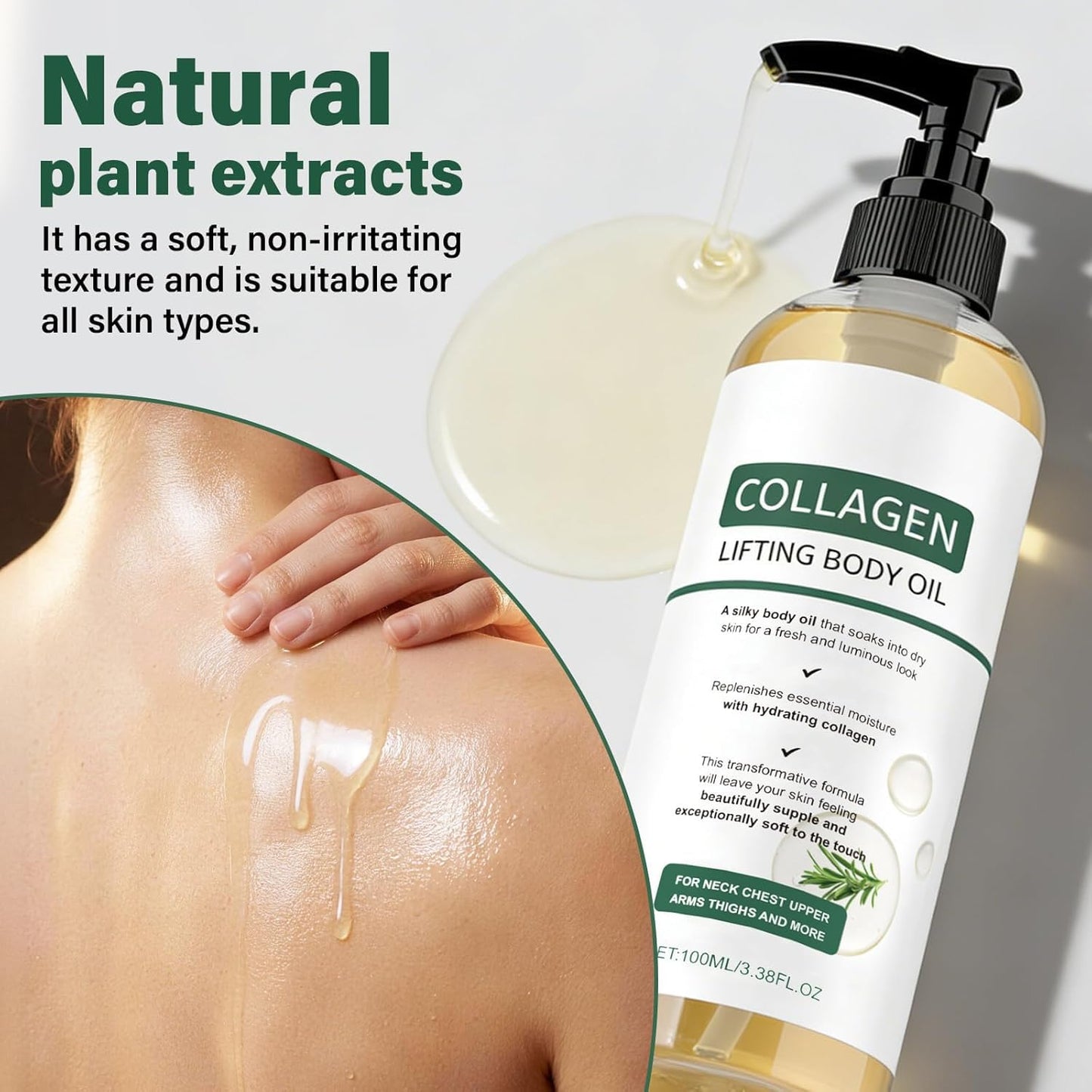 Collagen Lifting Body Oil - Hydrating Anti-Aging Moisturizer for All Skin Types | 3.8 Fl Oz