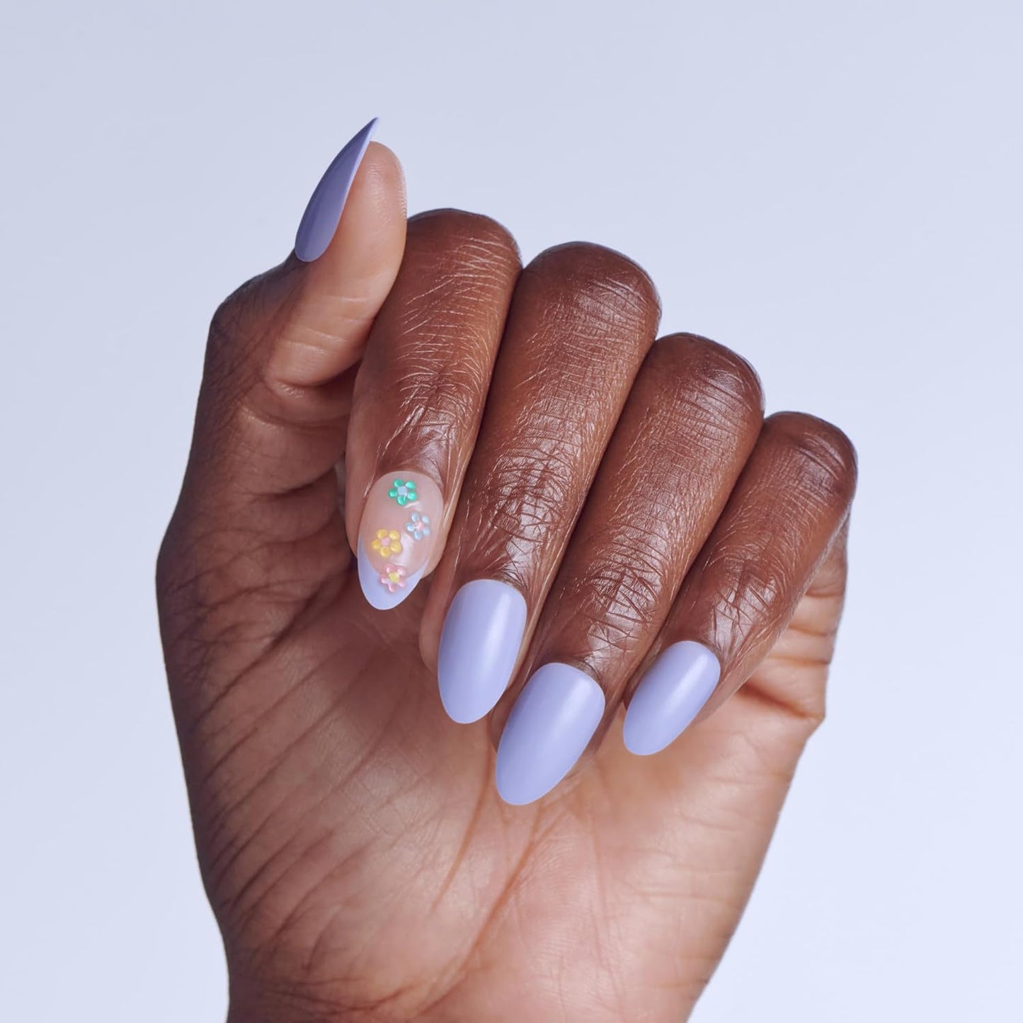 Impress No Glue Mani Press On Nails - Pastel Bloom Design, Medium Almond Shape | 30 Nails, Mini File & Prep Pad Included