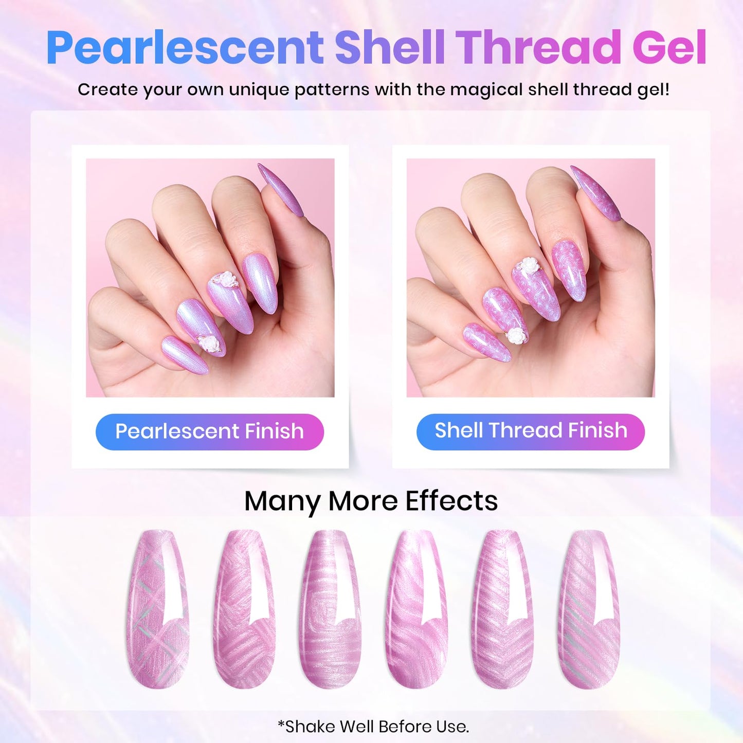 Beetles Spring Gel Polish Set - Stay Shining Pearly Swirl Shade Set, 6 Colors Mermaid Nail Swirl Shell Thread Effect Polish Soak Off Uv Gel Polish DIY Salon-Quality at Home Gift for Women