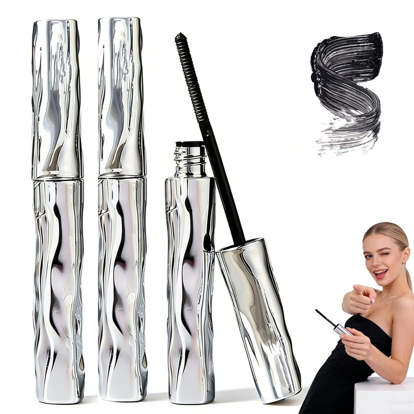 Waterproof Fiber Mascara - Volume & Length Without Clumping | Tubular Curling, Non-Smudging, Black (2-Pack)