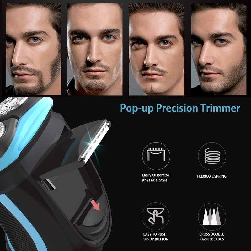 MAX-T Men's Electric Shaver - Corded and Cordless Rechargeable 3D Rotary Shaver Razor for Men with Pop-up Sideburn Trimmer Wet and Dry Painless 100-240V Red