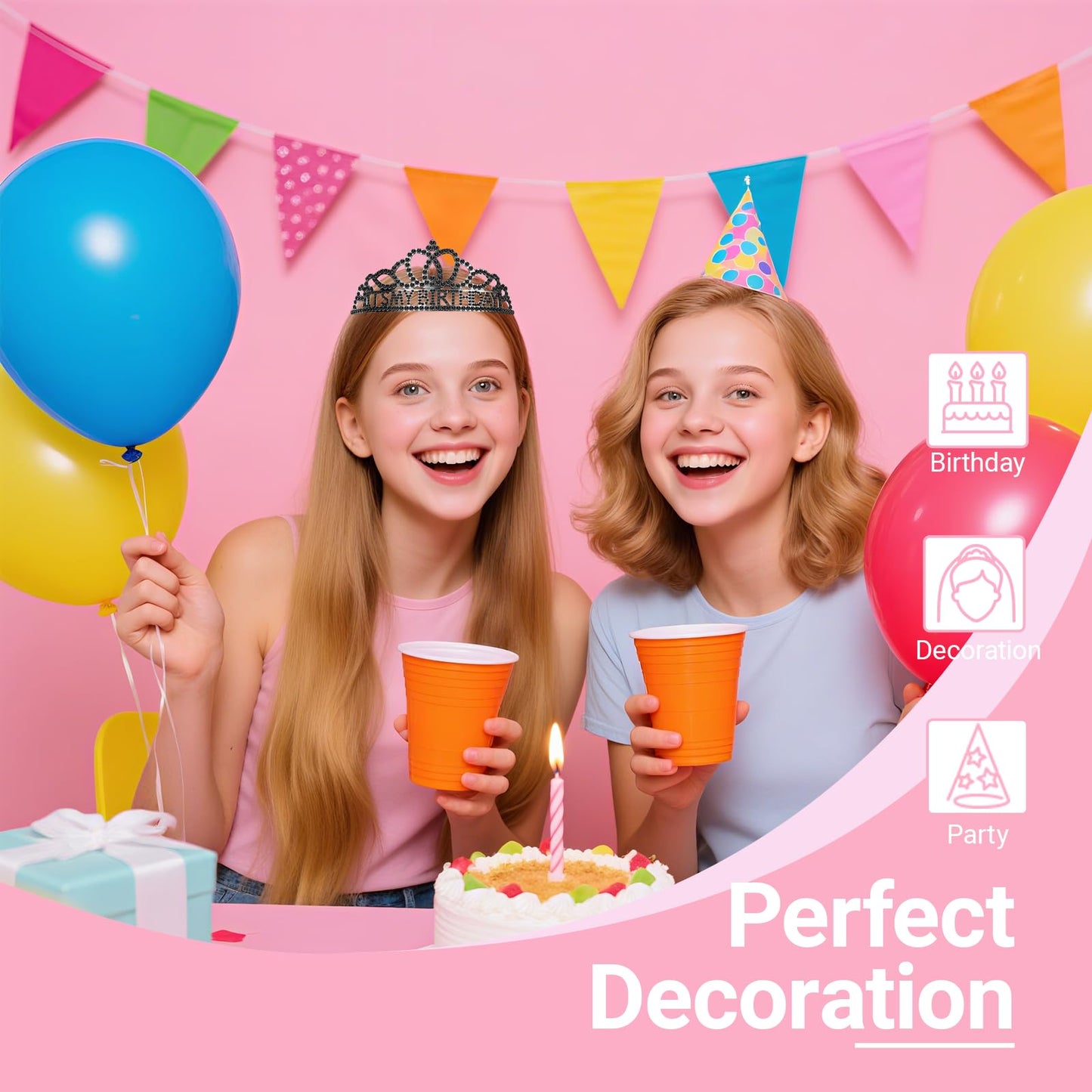 Papoopy Birthday Tiara and Crown with Sash, Birthday Tiara for Women Party Black