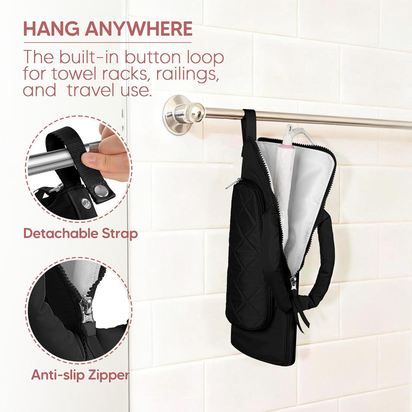 Heat Resistant Mat & Tool Organizer - Curling Iron Travel Bag for Hair Styling Tools | Black