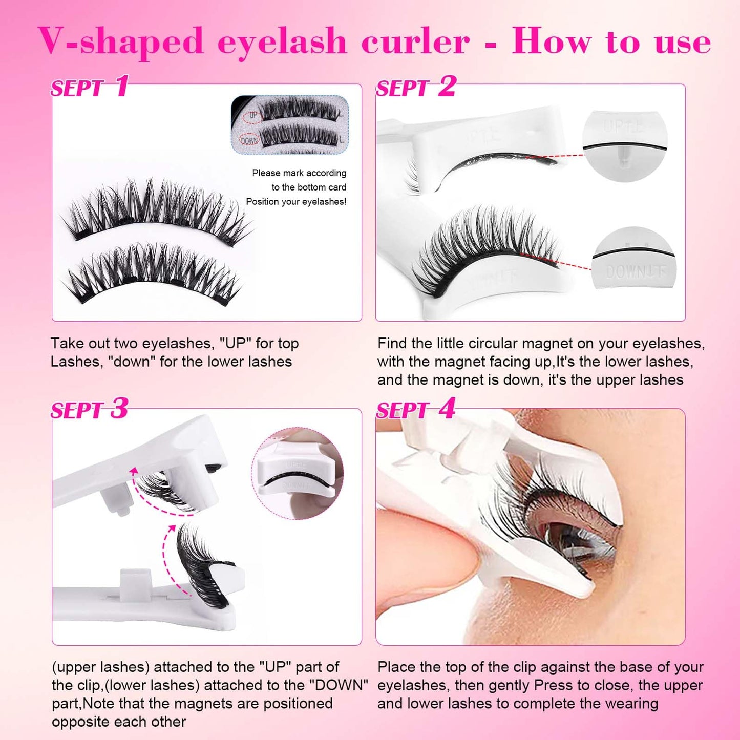 Magnetic Eyelashes Kit with Applicator 2 Pairs, No Glue Needed Reusable Fake Lashes Easy to Apply, Natural Looking False Eyelashes for Women, Style B