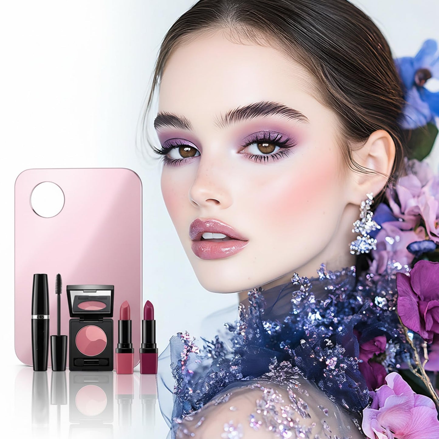 4 Pcs Makeup Mixing Tray Palette Tray Acrylic Cosmetic Makeup Palette with Makeups Spatula for Eye Shadow Lipsticks Nail Liquid Foundation Beauty Salon