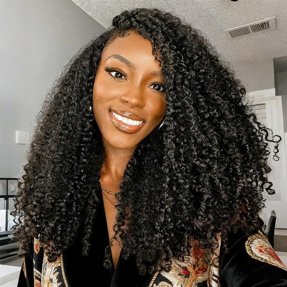 Kinky Curly Half Wig - 250% Density Human Hair | Glueless, Beginner-Friendly 20 Inch Flip Over Design