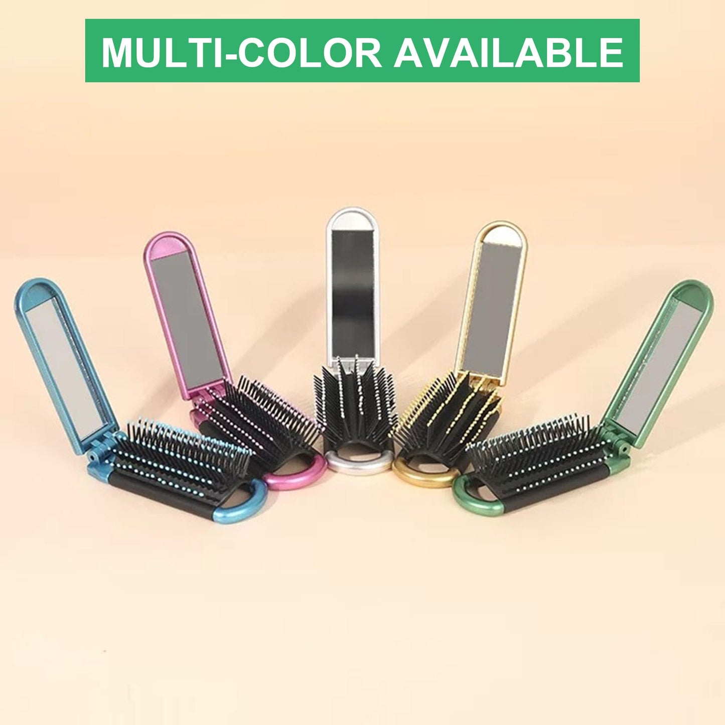 Folding Hair Brush with Mirror for Women and Girls 2Pcs, Mini Pocket Comb with Soft Nylon Bristles, Compact Travel Tool for Purse, Small Portable Hair Styling Accessory On the Go Styling Green