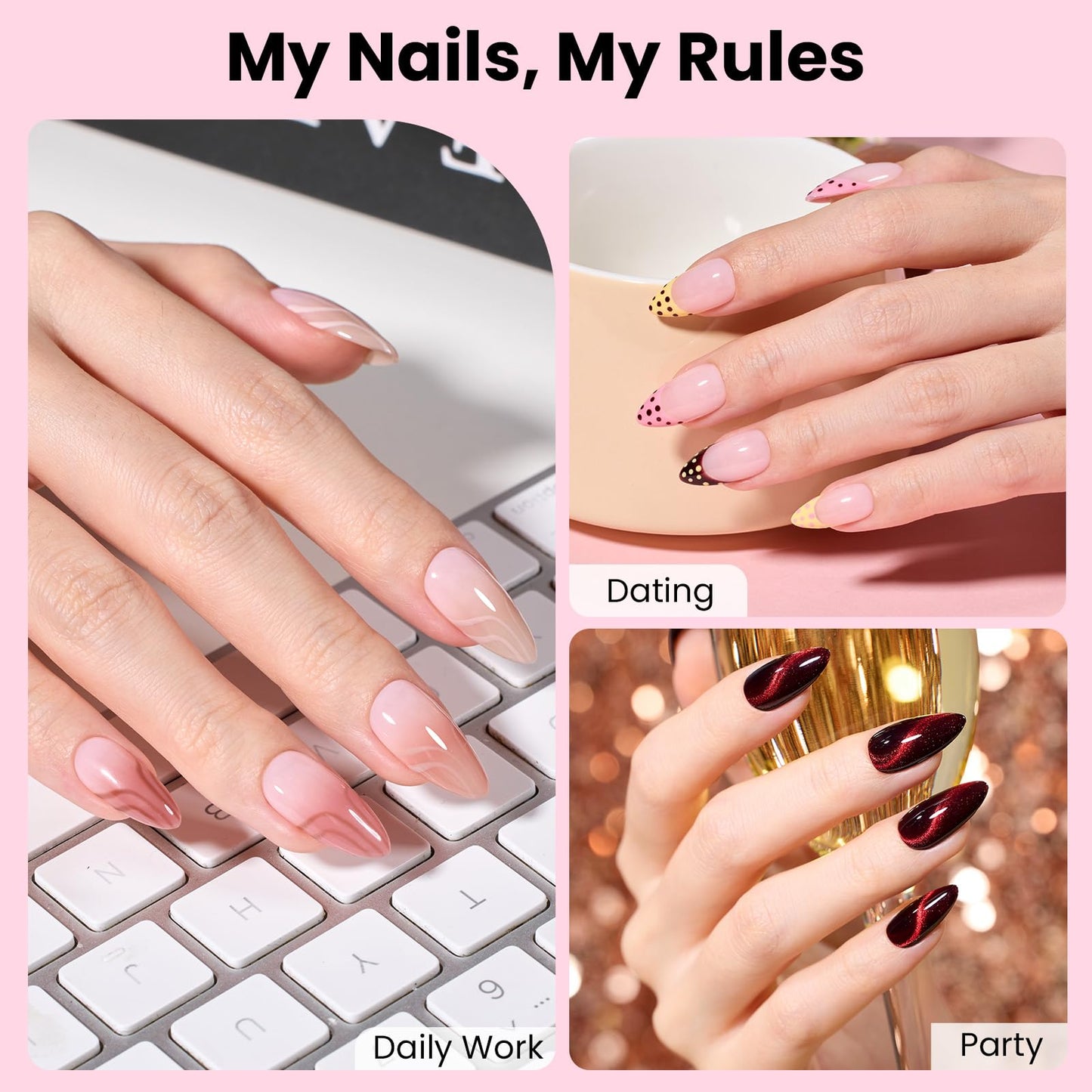 Beetles Gel Nail Kit Curve-EX, Almond Medium, 320pcs 16 Sizes Nail Tips, with 15g Nail Glue Hands-Free, 7.5ml Base Gel & Top Coat, Mini Lamp, for Acrylic Press On Nail, Extension DIY Set at Home