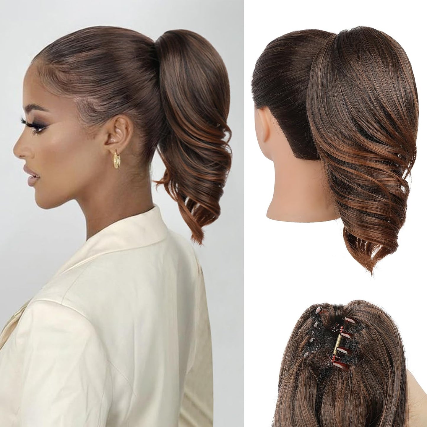 Ponytail Extension - 12" Claw Clip In Natural Wave Hair Piece for Women | Light Blonde