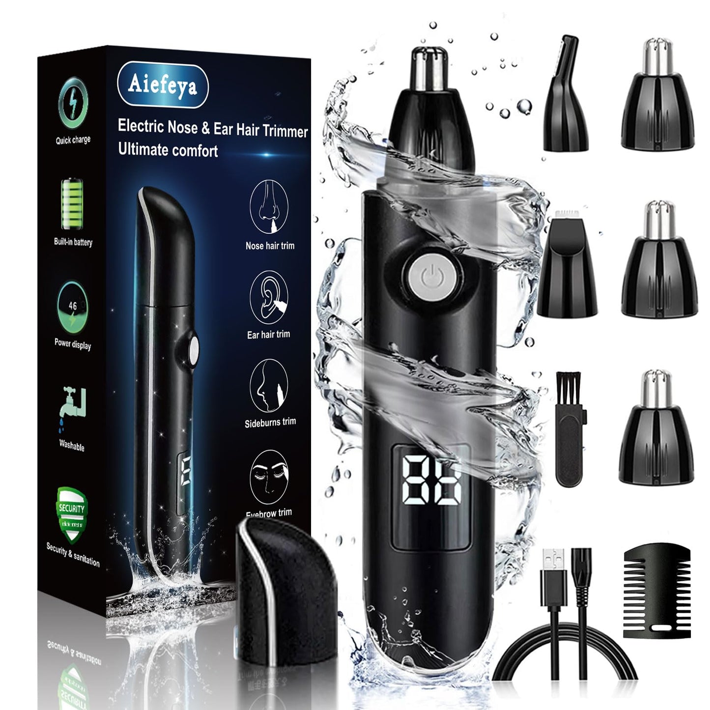 Nose Trimmer for Men & Women, Professional Eyebrow & Facial Hair Remover, IPX7 Waterproof, USB Rechargeable, Easy Cleaning, All-in-ONE