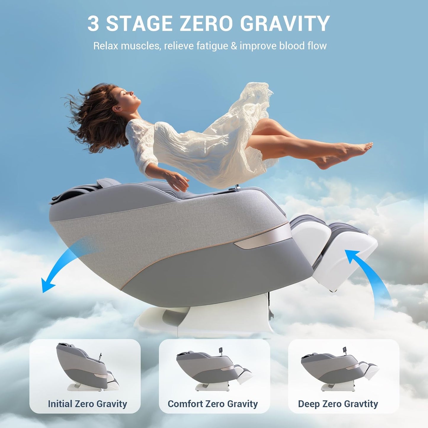 Full Body Shiatsu Massage Chair - 170° Flexible SL Track, Bluetooth, Airbags & Heating | Grey MC1650
