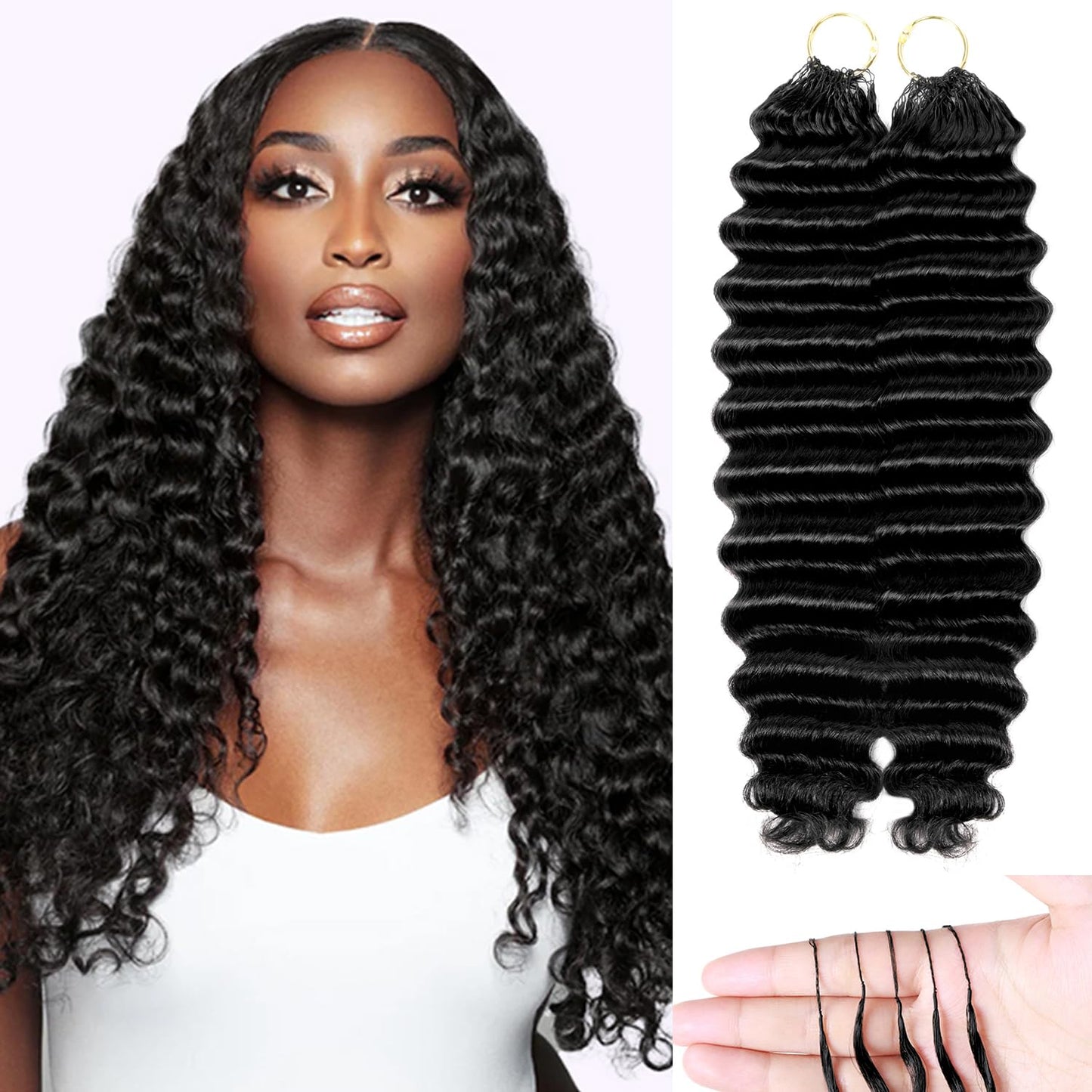Human Crochet Hair for Black Women - 20 Inch Deep Wave Extensions | Soft & Lightweight Natural Black, 50 Strands