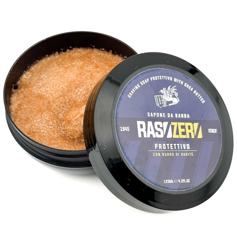Rasozero Protettivo Shaving Soap 125 ml – Made in Italy, Shea Butter & Menthol Protection for Men – Rich Anise, Mint & Vanilla Scent, Hydrating Lather, Gentle on Sensitive Skin