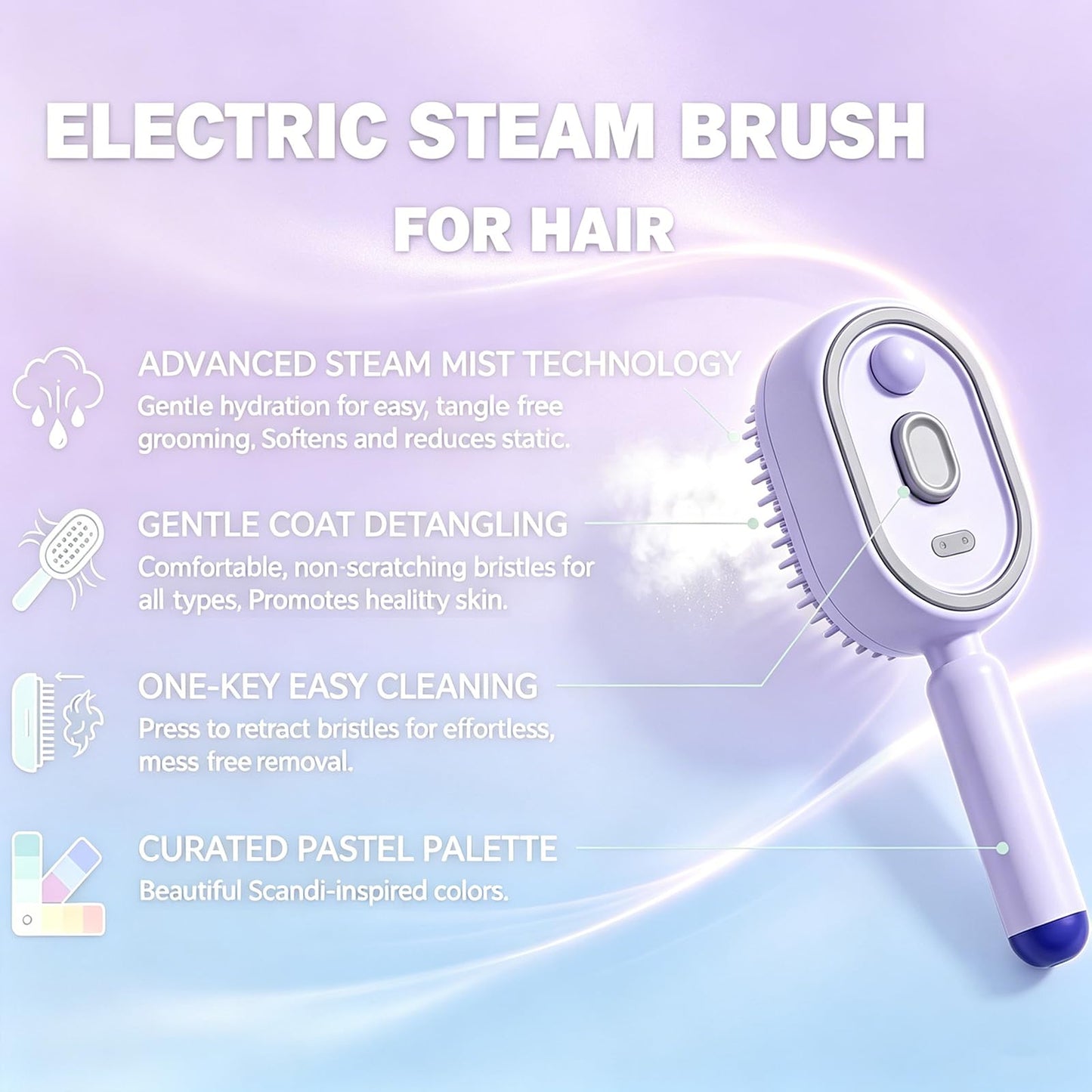 All-in-One Electric Spray Air Cushion Brush, Self-Clean Electric Steam Massage Comb with Built-in Mist Mister, Detangles Frizzy Curly Hair, Anti-Tangle for Smooth & Voluminous Hair (Blue)