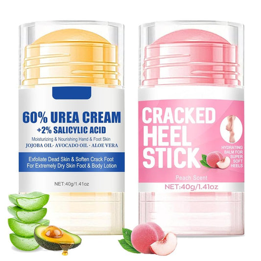 Urea Hydrating Foot Cream - 60% Moisturizing Formula for Cracked Feet & Hands | Aloe & Peach Scent, 2pcs