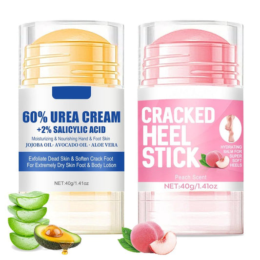 HJXUQIME 2pcs 60% Urea Hydrating and Anti-Cracking Foot Cream, Moisturising and Relieves Cracking and Dryness Foot Cream for Dry Cracked Feet And Hands（aloe + peach）