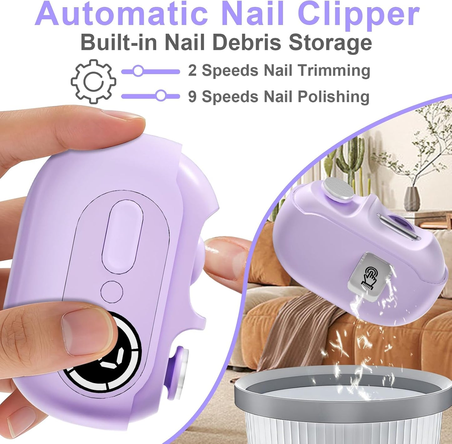 Electric Nail Clipper for Seniors - 4 in 1 Automatic Trimmer with Night Light & 9 Speed Polisher | Ideal for Elderly Care