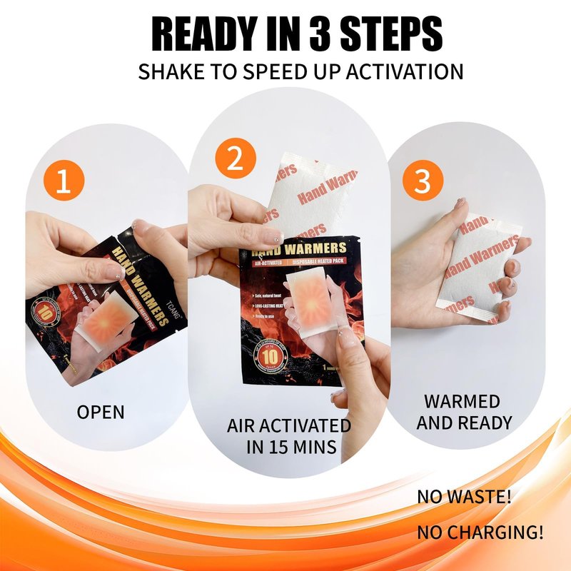 10 Pack Hand Warmers Disposable - Up to 15 Hours of Heat - Super Long Lasting Air Activated Warmers, All Natural & Portable for Body, Hands & Toes - Odorless Hot Warmer Gifts for Winter Work