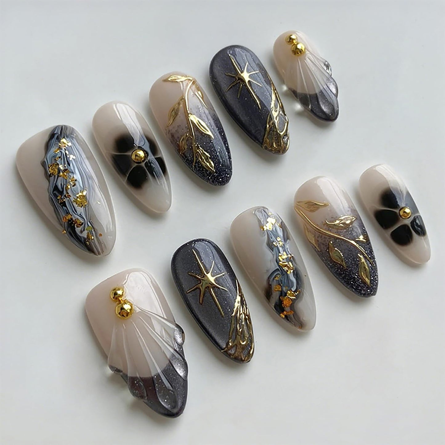 30Pcs Halloween Press-On Nails - 3D Spider & Bat Designs | Medium Almond Acrylic Tips for Women