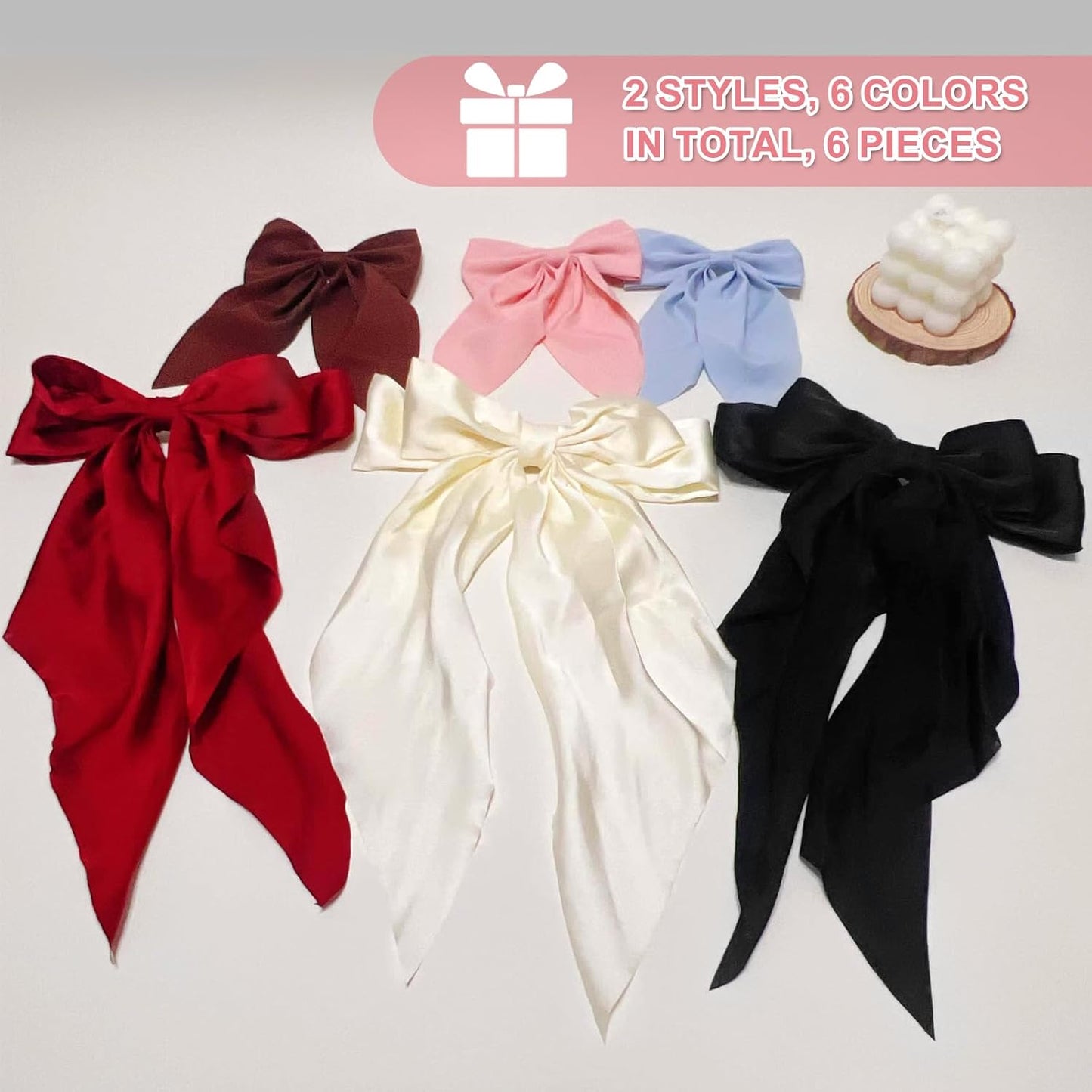 Stunning Satin Hair Bows for Women | 6-Piece Set of Cute Bow Clips - Perfect Hair Accessories for Gifts