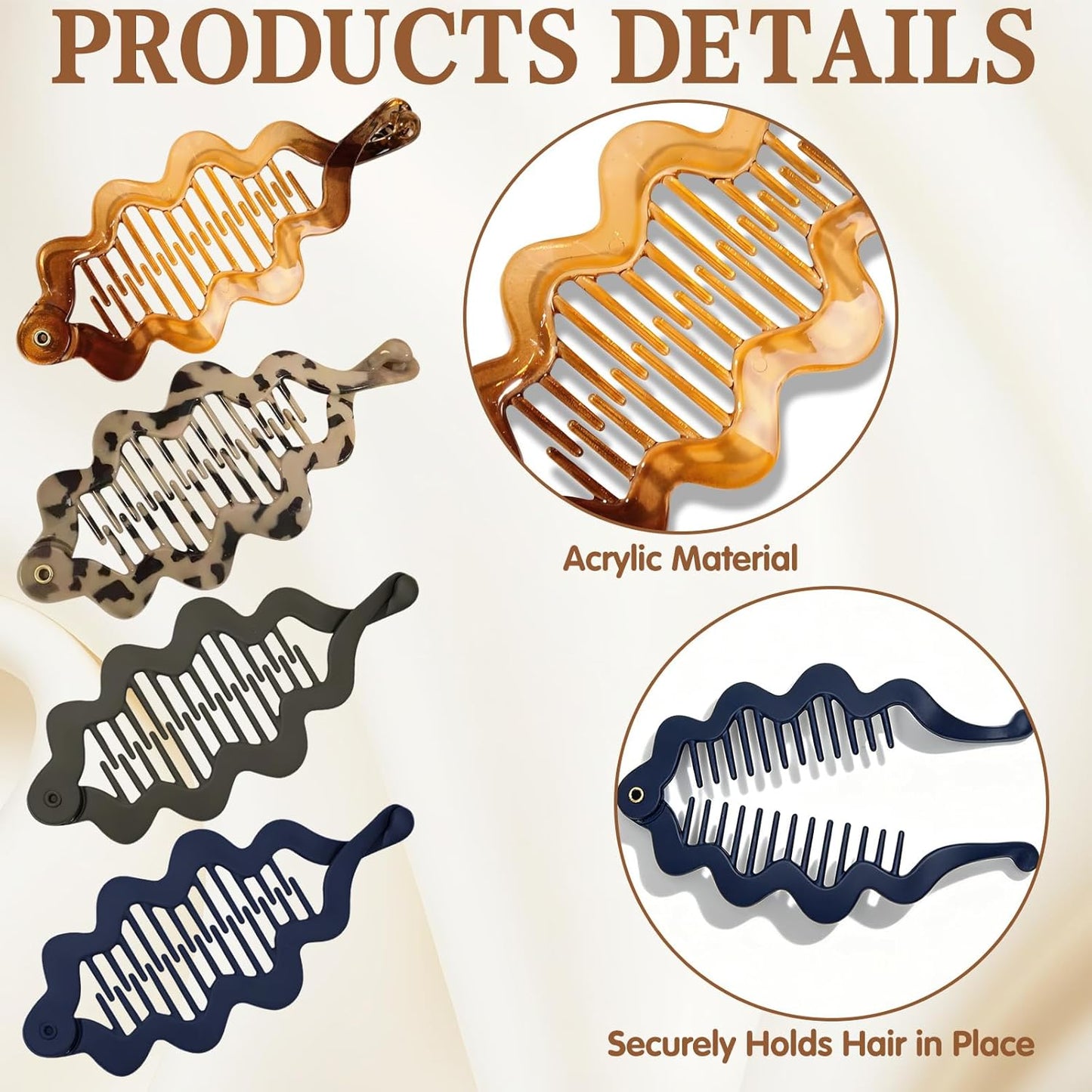 Banana Clips for Women - 4Pcs Acrylic Claw Hair Accessories | Gentle Hold for Daily Use & Party Styles (4 Colors)