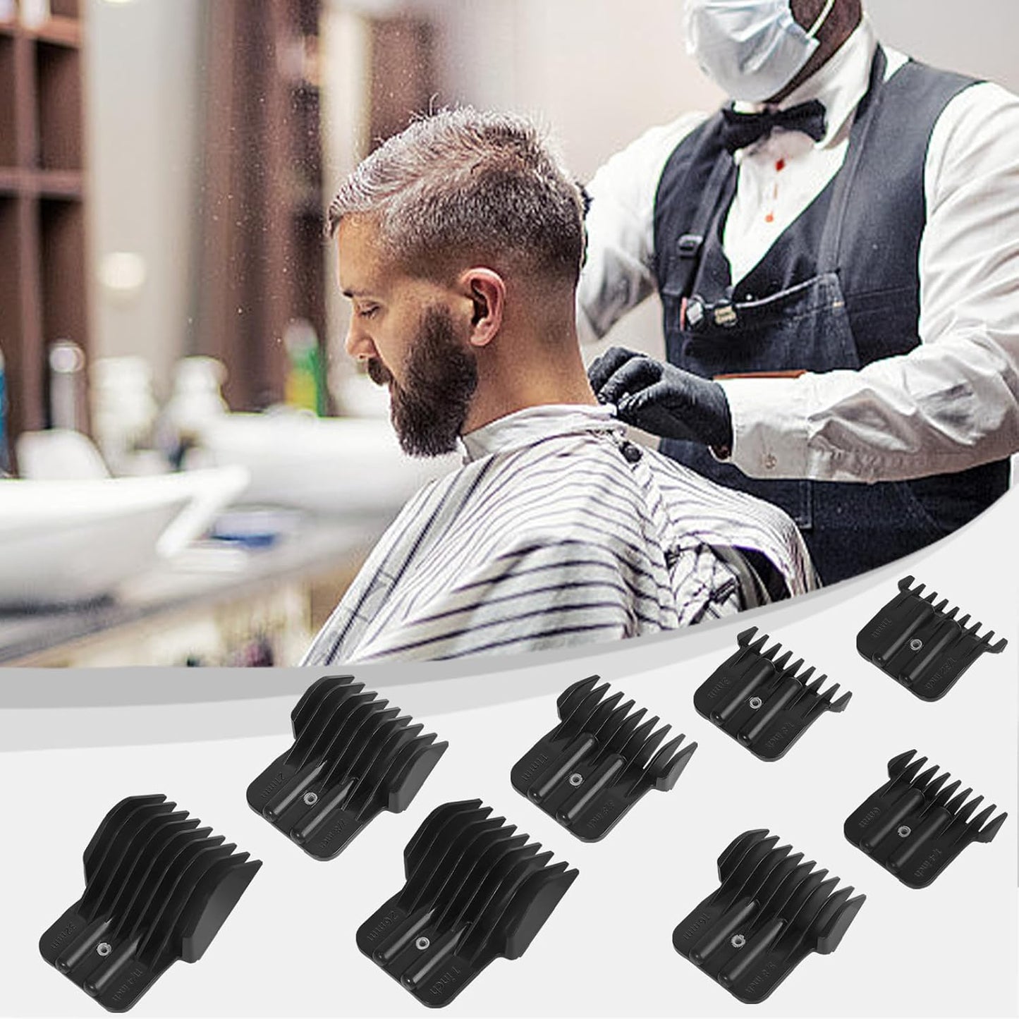 8 Pack Hair Clipper Guards - Universal Snap-On Blade Combs for Wahl, Andis & BaByliss | 1/32" to 1/4" Sizes, Black