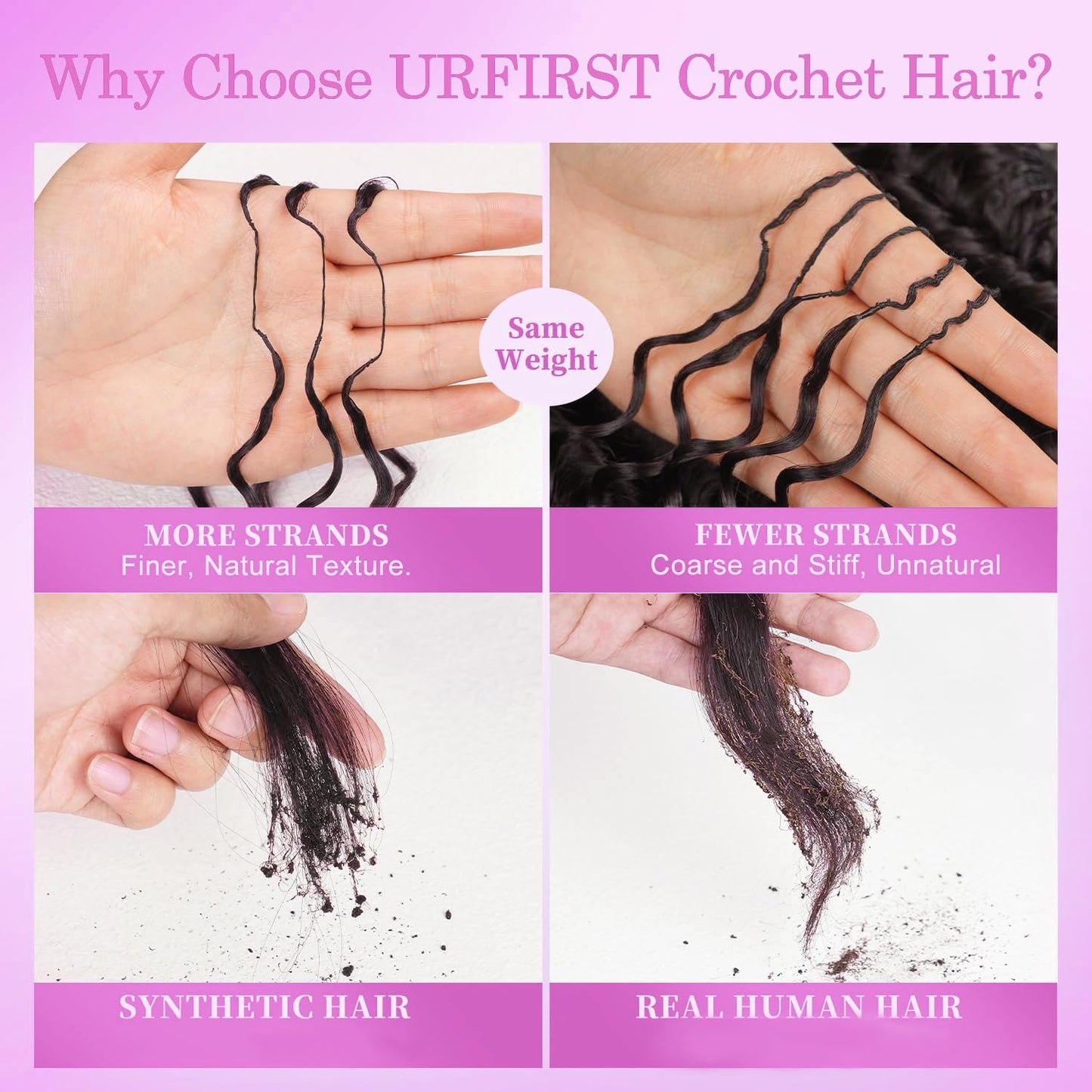 URFIRST Human Crochet Hair for Black Women 16 Inch 120g Deep Wave Feather Human Hair Crochet Extensions Miracle Knots Hair Curly Bundles Soft Lightweight Natural Black 100 Strands