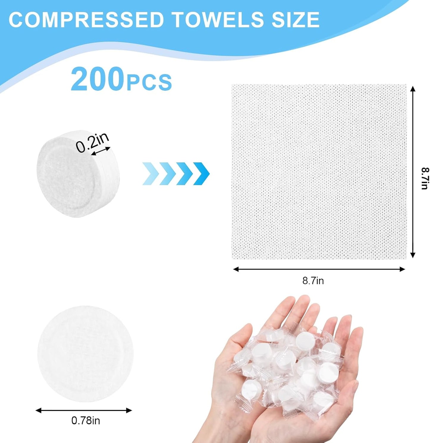 Compressed Towels - 200 PCS Disposable Portable Hand Towels for Travel | Camping & Home Use