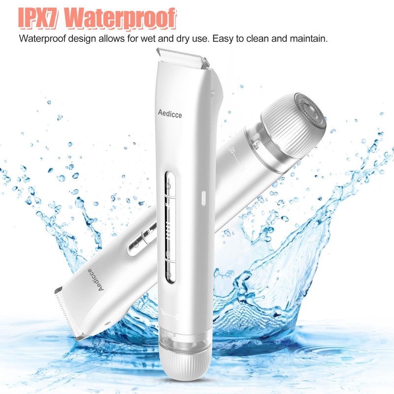 Bikini Trimmer for Women 2 in 1, Dual Head Womens Electric Shaver, Electric Razors for Pubic Hair, IPX7 Waterproof Rechargeable Facial Hair Removal for Shaving Underarm Leg Arm Body Face, White