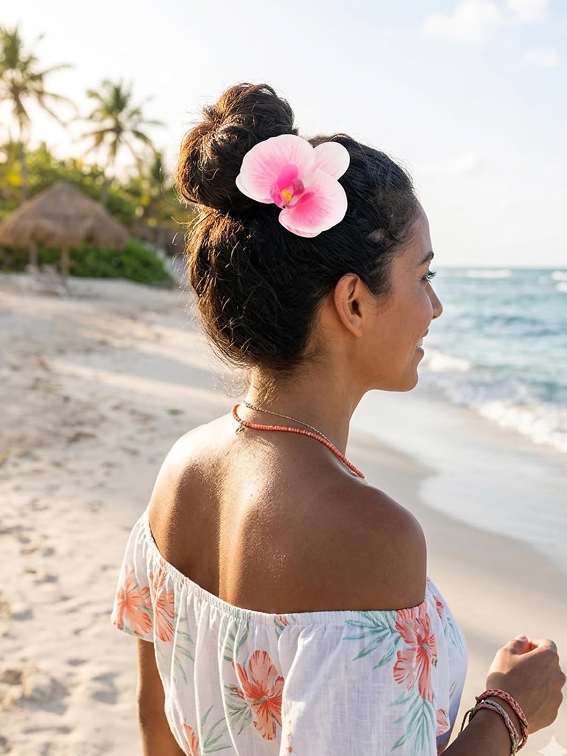 Hawaiian Orchid Flower Hair Pins - 3 Pack Metal Hair Sticks for Thick Hair Updos | Perfect for Beach Vacations
