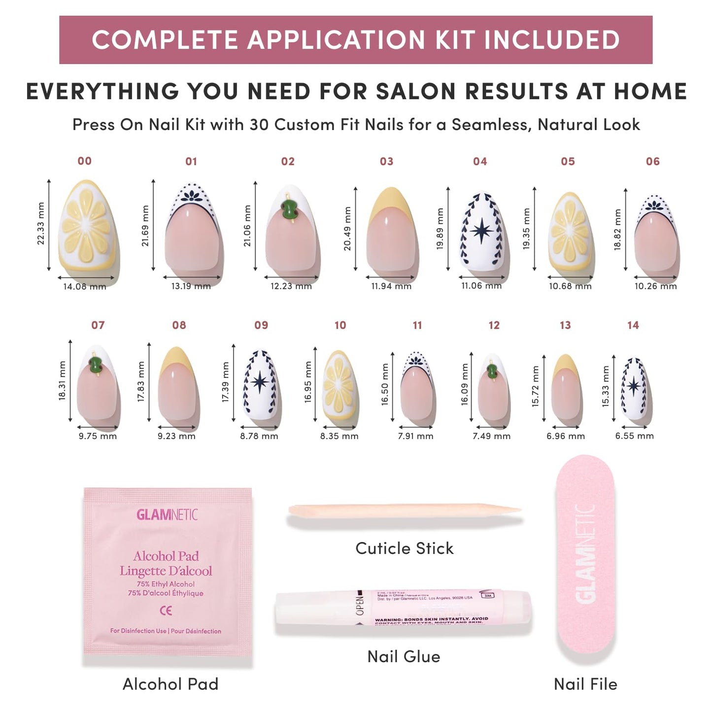 Glamnetic Press-On Nails - Short Almond Bright Orange Design | 30-Piece Summer Nail Kit with Glue, 15 Sizes