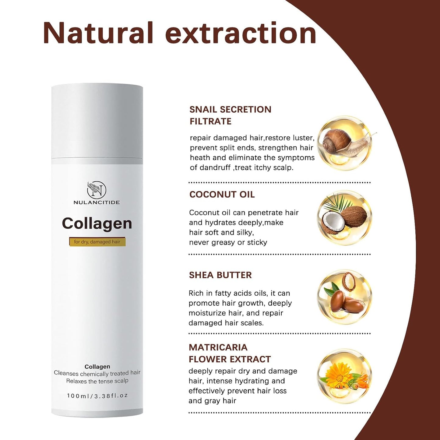 Collagen Hair Treatment - Deep Repair Conditioner & Hydrating Hair Mask for Dry, Damaged Hair | 3.38 Fl Oz (100ml)