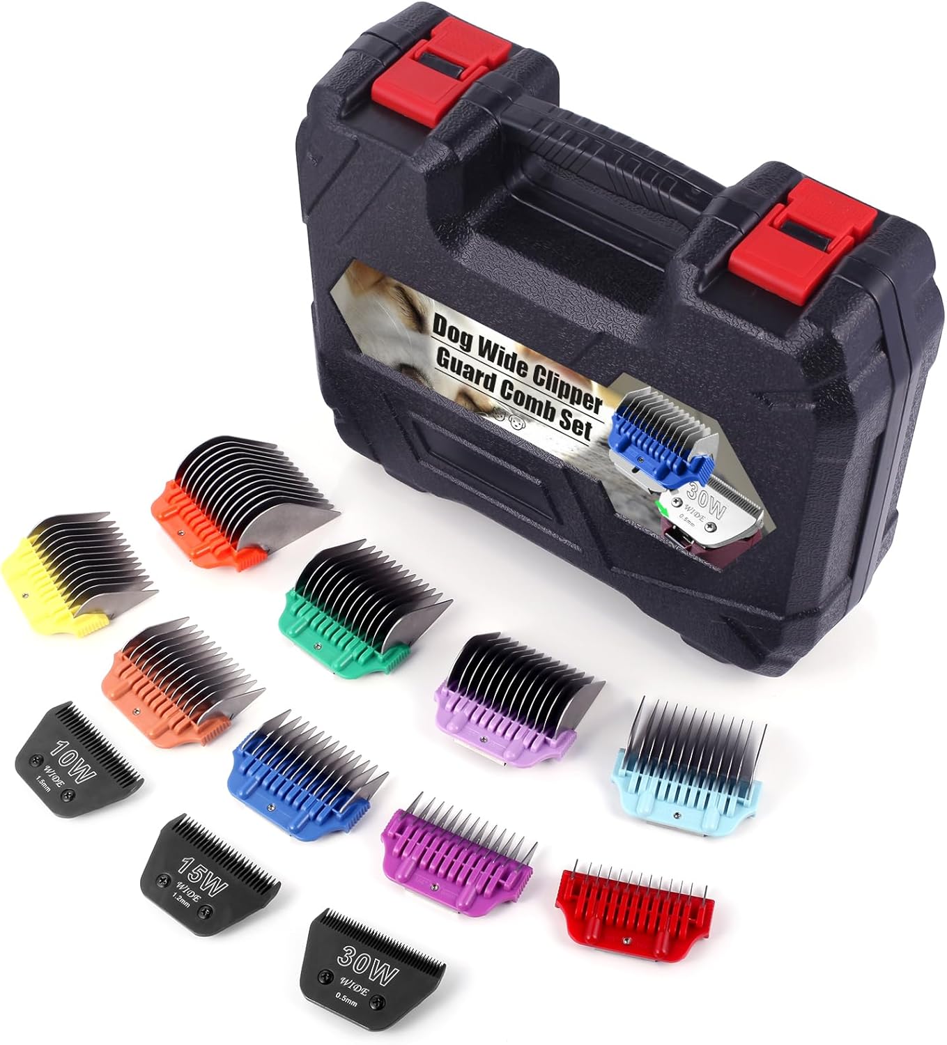 Wide Clipper Blade Set - 12-Piece Stainless Steel Dog Grooming Combs | Snap-On/Off Design for A5 Series 10W/15W/30W