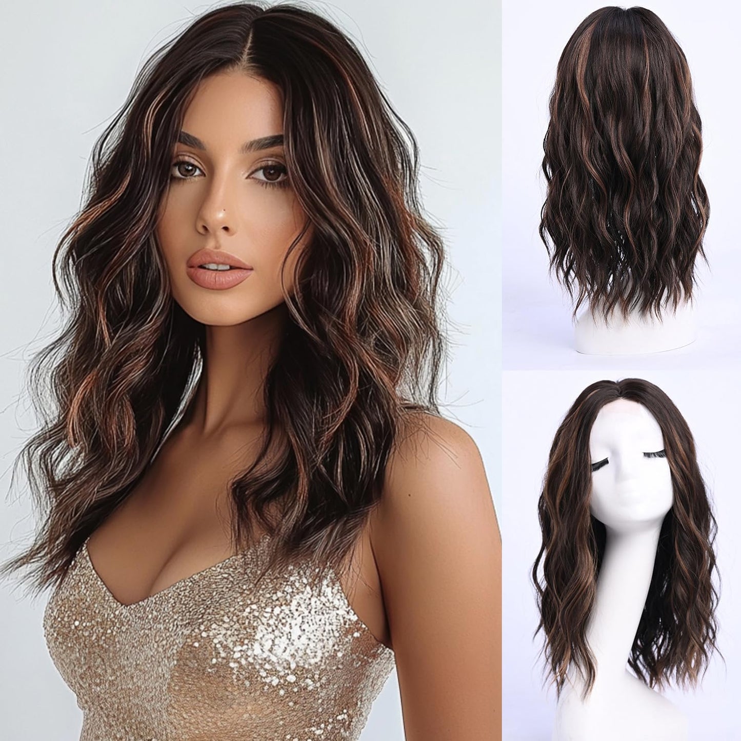 Wavy Wigs for Women - 18 Inch Medium Length Synthetic Wig | Natural Looking & Heat Resistant - Black