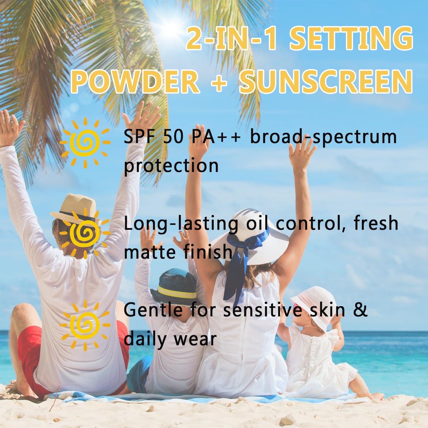 Mineral Sunscreen Setting Powder, SPF 50 Powder Sunscreen for Face & Scalp, Brush on Oil Control Hair Sunscreen Powder, Natural Matte Finish, Lasting Lightweight Breathable (Translucent)